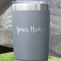 Script Name 20 oz Stainless Steel Tumbler - Grey - Double-Sided (Personalized)