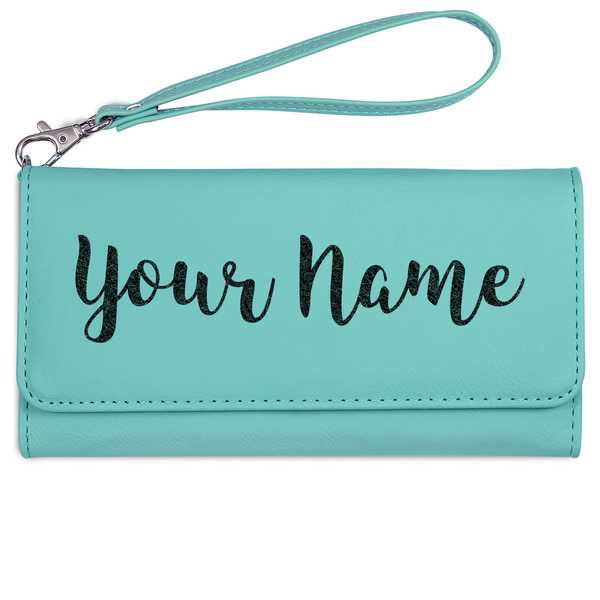 Custom Script Name Ladies Leatherette Wallet - Laser Engraved - Teal (Personalized)