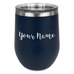 Script Name Stemless Stainless Steel Wine Tumbler - Navy - Double-Sided (Personalized)