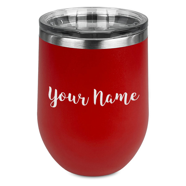 Custom Script Name Stemless Stainless Steel Wine Tumbler - Red - Double-Sided (Personalized)