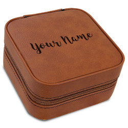 Custom logo jewelry luggage box brown pu leather handle fancy jewelry  packaging box leather travel jewelry