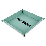 Block Name Faux Leather Dice Tray - 9" x 9"  - Teal (Personalized)