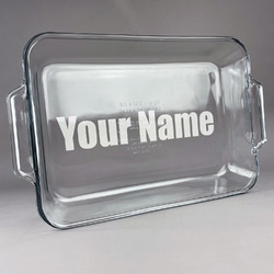 Block Name Glass Baking Dish with Truefit Lid - 13in x 9in (Personalized)