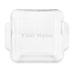 Block Name Glass Cake Dish with Truefit Lid - 8in x 8in (Personalized)