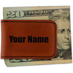 Block Name Leatherette Magnetic Money Clip - Single Sided (Personalized)