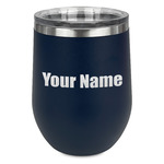 Block Name Stemless Stainless Steel Wine Tumbler - Navy - Double Sided (Personalized)