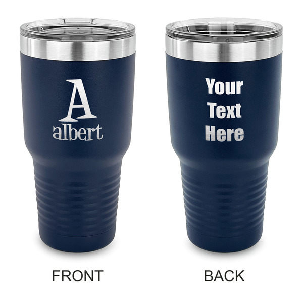 Custom Name & Initial 30 oz Stainless Steel Tumbler - Navy - Double-Sided (Personalized)