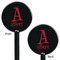 Name & Initial Black Plastic 5.5" Stir Stick - Double Sided - Round - Front & Back