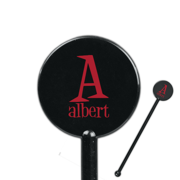 Custom Name & Initial 5.5" Round Plastic Stir Sticks - Black - Double-Sided (Personalized)