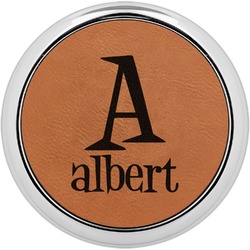 Name & Initial Leatherette Round Coaster w/ Silver Edge - Single (Personalized)