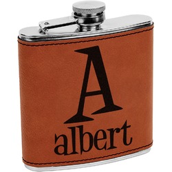 Name & Initial Leatherette Wrapped Stainless Steel Flask (Personalized)