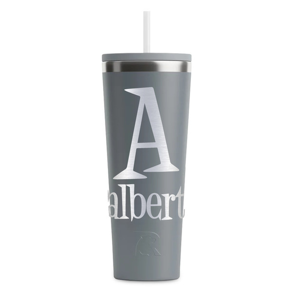 Custom Name & Initial RTIC Everyday Tumbler with Straw - 28oz - Grey - Double-Sided (Personalized)