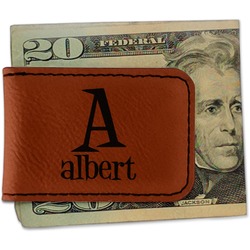 Name & Initial Leatherette Magnetic Money Clip - Single-Sided (Personalized)