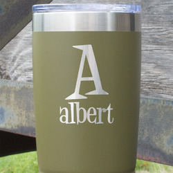 Name & Initial 20 oz Stainless Steel Tumbler - Olive - Double-Sided (Personalized)