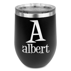 Name & Initial Stemless Stainless Steel Wine Tumbler - Black - Single-Sided (Personalized)