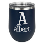 Name & Initial Stemless Stainless Steel Wine Tumbler - Navy - Double-Sided (Personalized)