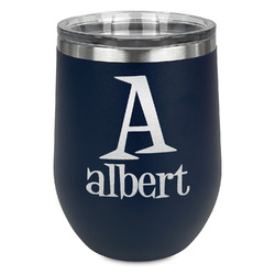 Name & Initial Stemless Stainless Steel Wine Tumbler - Navy - Single-Sided (Personalized)