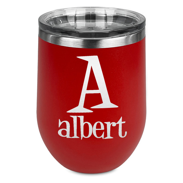 Custom Name & Initial Stemless Stainless Steel Wine Tumbler - Red - Double-Sided (Personalized)