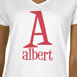 Name & Initial Women's V-Neck T-Shirt - White - 3XL (Personalized)