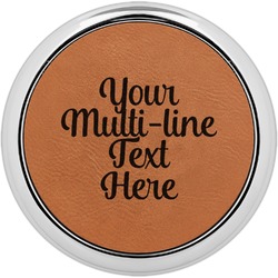 Multiline Text Leatherette Round Coasters w/ Silver Edge - Set of 4 (Personalized)