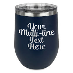 Multiline Text Stemless Stainless Steel Wine Tumbler - Navy - Single-Sided (Personalized)
