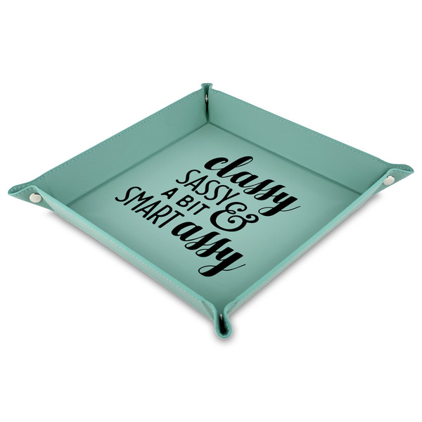 Custom Sassy Quotes Faux Leather Dice Tray - 9" x 9"  - Teal