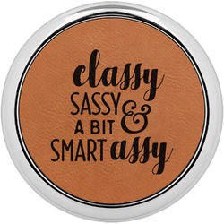 Sassy Quotes Set of 4 Leatherette Round Coasters w/ Silver Edge