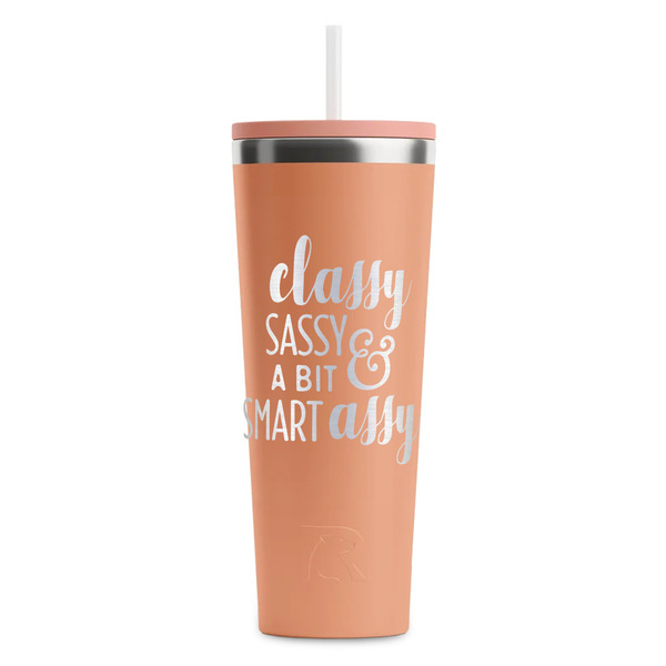 Custom Sassy Quotes RTIC Everyday Tumbler with Straw - 28oz - Peach - Single-Sided