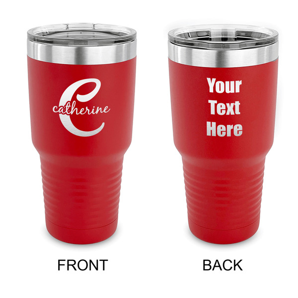 Custom Name & Initial (Girly) 30 oz Stainless Steel Tumbler - Red - Double Sided (Personalized)