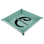 Name & Initial (Girly) Faux Leather Dice Tray - 9" x 9"  - Teal (Personalized)