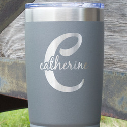 Name & Initial (Girly) 20 oz Stainless Steel Tumbler - Grey - Single Sided (Personalized)