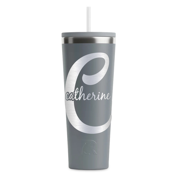 Custom Name & Initial (Girly) RTIC Everyday Tumbler with Straw - 28oz - Grey - Double-Sided (Personalized)