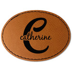 Name & Initial (Girly) Faux Leather Iron On Patch - Oval (Personalized)