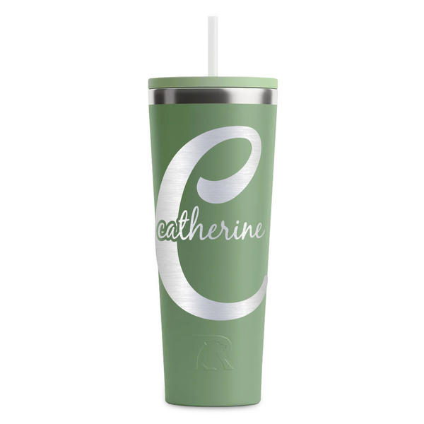 Custom Name & Initial (Girly) RTIC Everyday Tumbler with Straw - 28oz - Light Green - Double-Sided (Personalized)