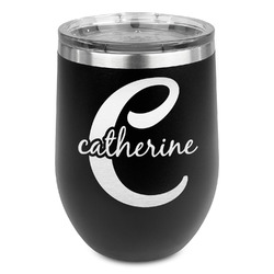 Name & Initial (Girly) Stemless Stainless Steel Wine Tumbler - Black - Single Sided (Personalized)