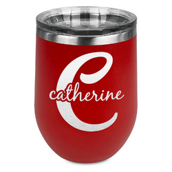 Name & Initial (Girly) Stemless Stainless Steel Wine Tumbler - Red - Single Sided (Personalized)