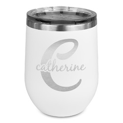 Name & Initial (Girly) Stemless Stainless Steel Wine Tumbler - White - Double Sided (Personalized)