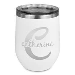 Name & Initial (Girly) Stemless Stainless Steel Wine Tumbler - White - Single Sided (Personalized)