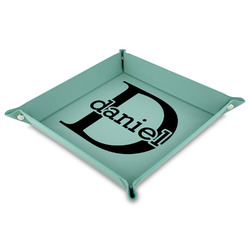Name & Initial (for Guys) 9" x 9" Teal Faux Leather Valet Tray (Personalized)