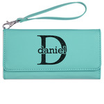 Name & Initial (for Guys) Ladies Leatherette Wallet - Laser Engraved- Teal (Personalized)