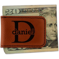 Name & Initial (for Guys) Leatherette Magnetic Money Clip - Double Sided (Personalized)