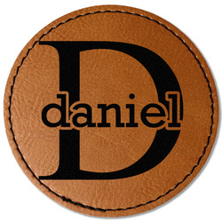 Name & Initial (for Guys) Faux Leather Iron On Patch - Round (Personalized)