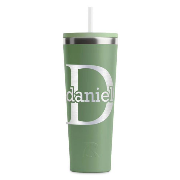 Custom Name & Initial (for Guys) RTIC Everyday Tumbler with Straw - 28oz - Light Green - Double-Sided (Personalized)