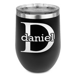 Name & Initial (for Guys) Stemless Stainless Steel Wine Tumbler - Black - Double Sided (Personalized)