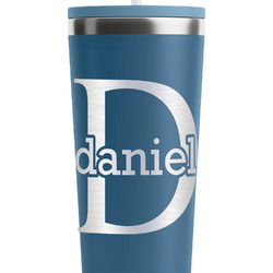 Name & Initial (for Guys) RTIC Everyday Tumbler with Straw - 28oz - Steel Blue - Double-Sided (Personalized)