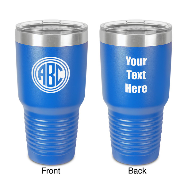 Custom Round Monogram 30 oz Stainless Steel Tumbler - Royal Blue - Double-Sided (Personalized)