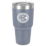 Round Monogram 30 oz Stainless Steel Tumbler - Grey - Single-Sided (Personalized)