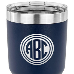 Round Monogram 30 oz Stainless Steel Tumbler - Navy - Single-Sided (Personalized)