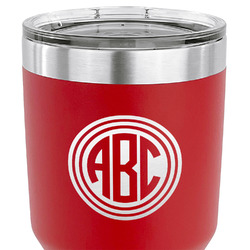 Round Monogram 30 oz Stainless Steel Tumbler - Red - Double-Sided (Personalized)