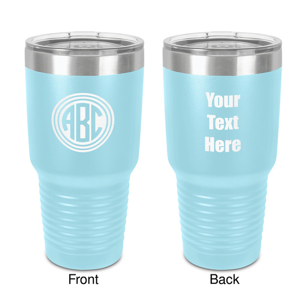 Custom Round Monogram 30 oz Stainless Steel Tumbler - Teal - Double-Sided (Personalized)